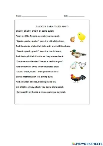 Fanny's Barnyard Song Poetry