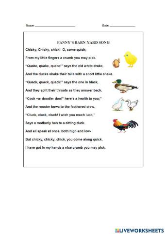 Fanny's Barnyard Song Poetry