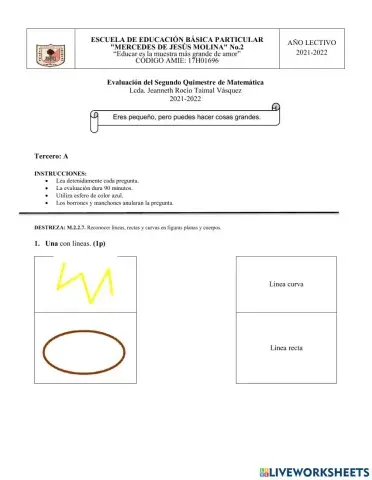 Evaluación segundo quimestre matemáticas