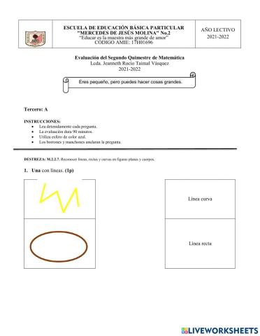 Evaluación segundo quimestre matemáticas