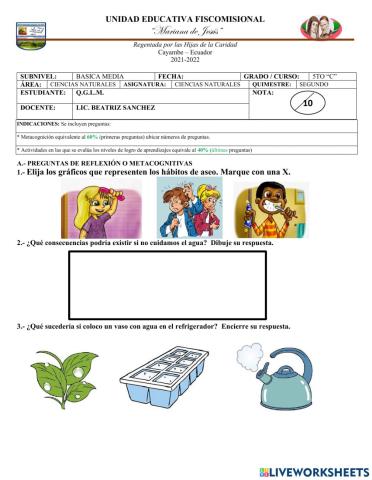 Evaluacion ciencias naturales