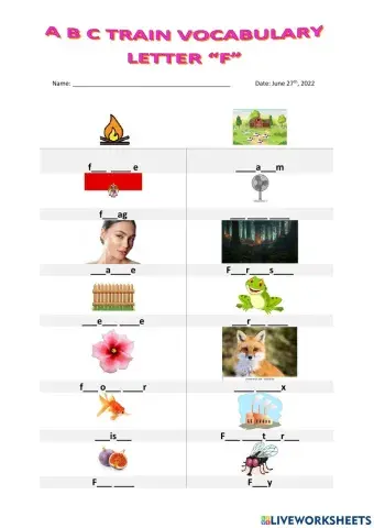 Vocabulary spelling letter F