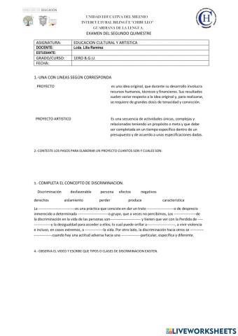 EXAMEN DEL IIQUIMESTRE 1ERO BGU 