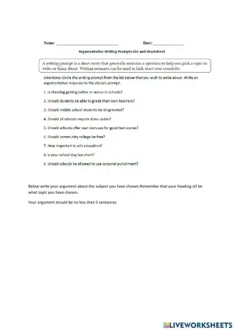 Argumentative Writing Prompts