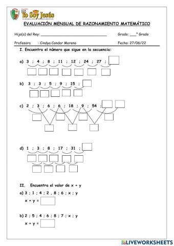 Evaluación de razonamiento matematico