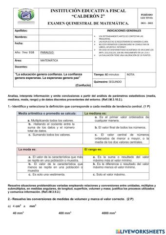 Examen de Matemáticas del 2do Quim