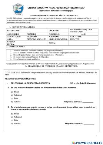 Examen filosofía primero