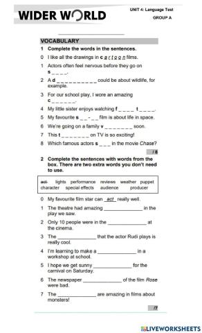 Wider World 3 Unit 4 Vocabulary films and TV