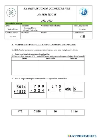 Examen de matemáticas