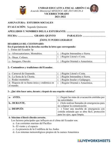 Exámen segundo quimestre