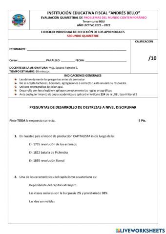 Examen Problemas Mundo C. 3er curso II Quimestre