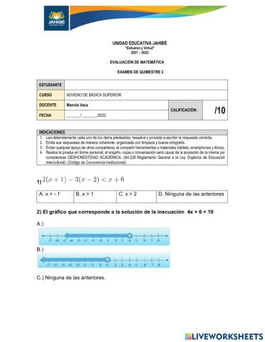 Examen quimestral 9no