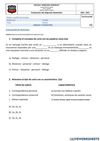 Evaluación de Lengua y Literatura
