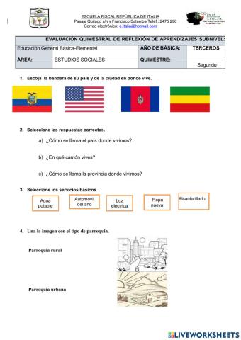 Evaluación de estudios sociales tercer año