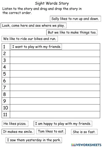 Sight Words Story (6-9)