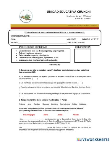 Examen de Ciencias Naturales