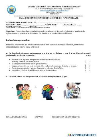 Eva quimestral segundo