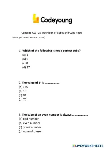 Concept-CW-G8-Definition of Cubes and Cube Roots