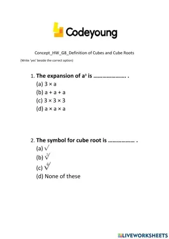 Concept-HW-G8-Definition of Cubes and Cube Roots