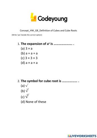Concept-HW-G8-Definition of Cubes and Cube Roots