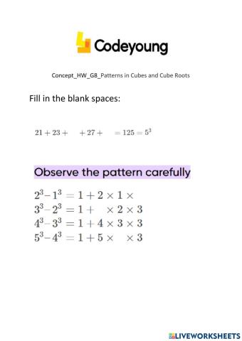 Concept-HW-G8-Patterns in Cubes and Cube Roots