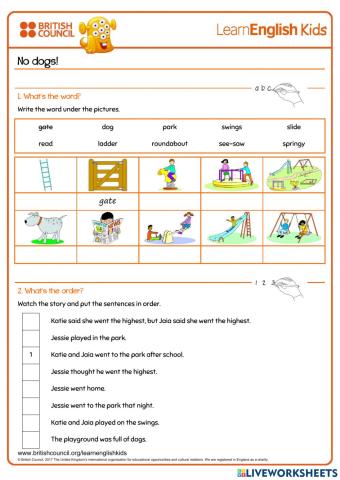 No Dogs British Council Story Worksheet