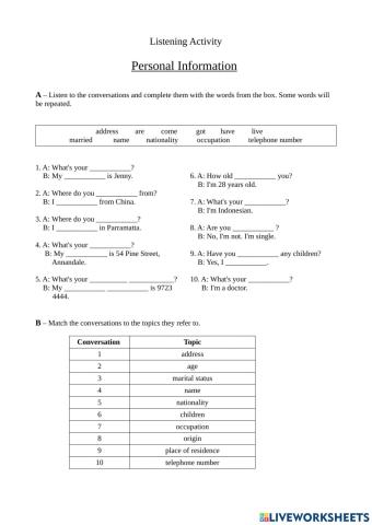Personal Information List. Comp.