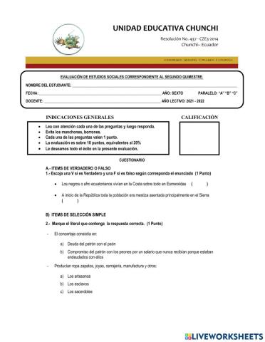 Examen de estudios sociales