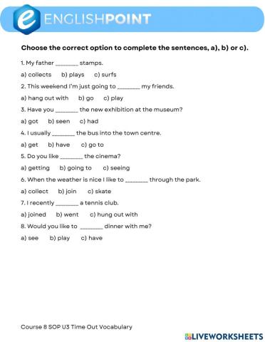 Time out vocabulary - Speak out Preintermediate unit 3