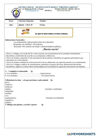 Exámen de ciencias naturales