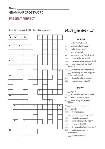 Present perfect crossword