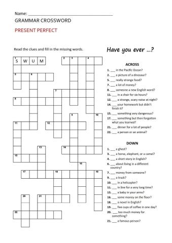 Present perfect crossword
