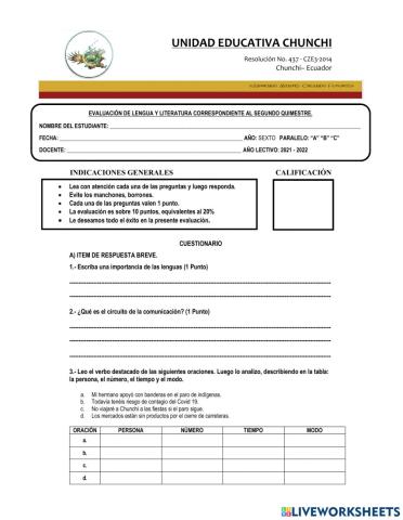 Examen de lengua y literatura