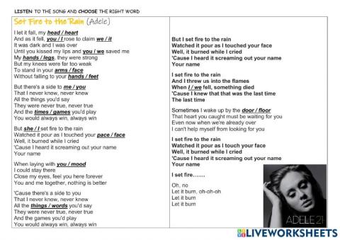 Song - Adele 'Set Fire to the Rain'