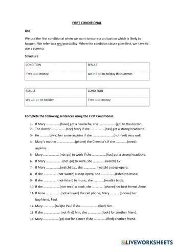 First conditional worksheet 3CSE Unit 2
