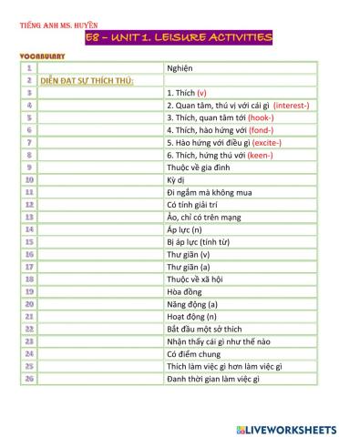 E8 - unit1. leisure c-activities