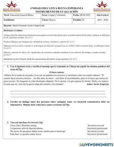 Evaluación octavo 2