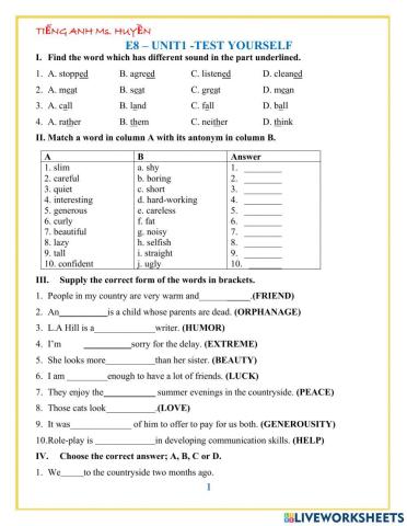 E8. unit 1. test yourself