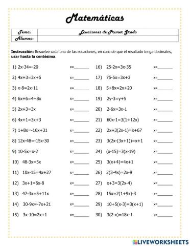 Ecuaciones de primer grado