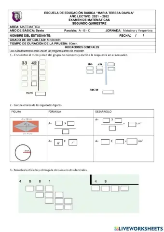 Evaluacion de matemática