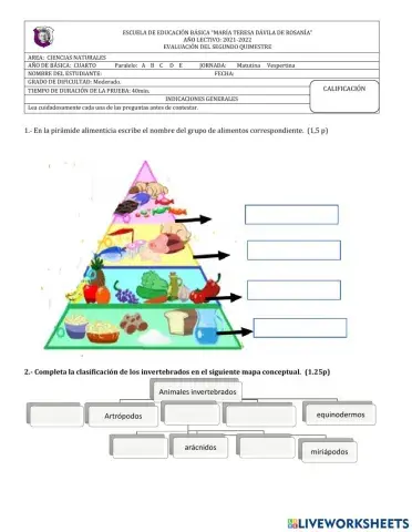 Examen de ciencias  naturales
