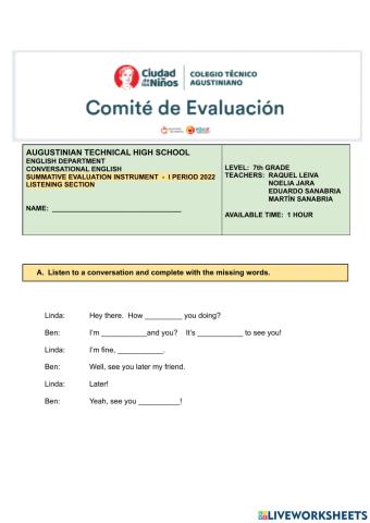 LISTENING SECTION - SMI - 7th GRADE