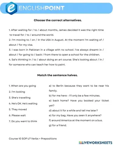 Verbs + Prepositions - SpeakOut Pre-intermediate Unit 7