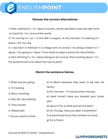 Verbs + Prepositions - SpeakOut Pre-intermediate Unit 7