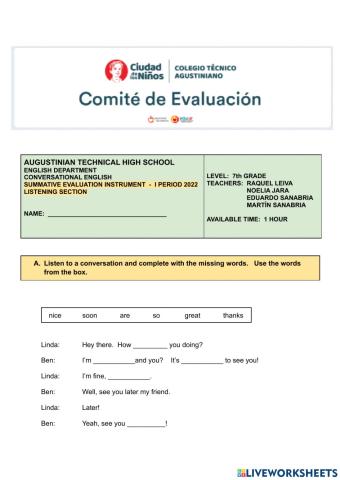 LISTENING SECTION - SEI - 7th GRADE (SP)