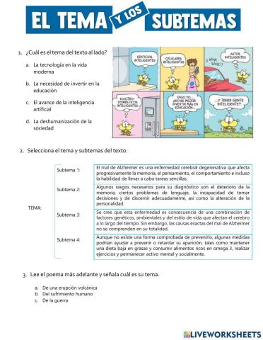 Tema, subtema, ideas principales y secundarias