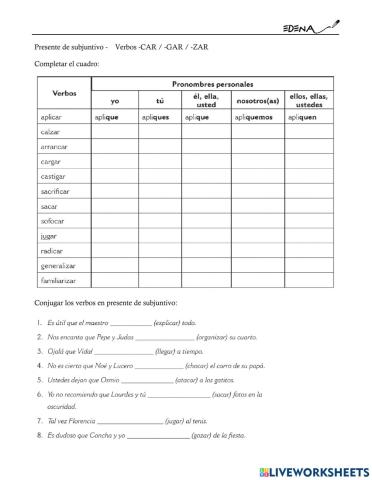 Subjuntivo irreg CAR-GAR-ZAR