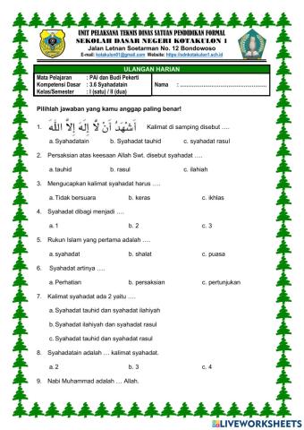 Ulangan Harian PAI KD 3.6 Syahadatain