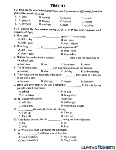 Bộ đề 10 -Lưu Hoằng Trí- Test 17