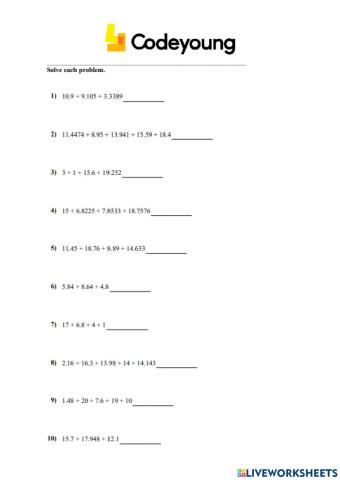 Addition and Subtraction of Decimals Application